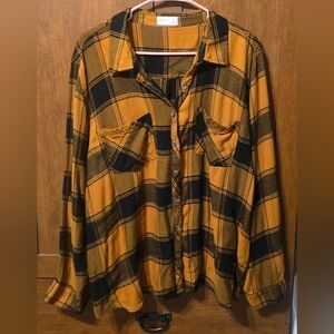 Maurices Mustard and Black Plaid Shirt